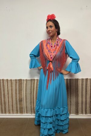 Vestido Turquesa Liso de 5 volantes(Largo 145 cm.)