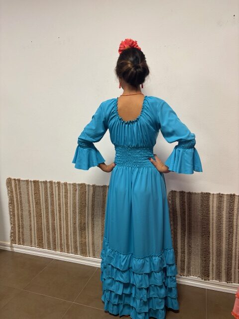 Vestido Turquesa Liso de 5 volantes(Largo 145 cm.) - Imagen 3