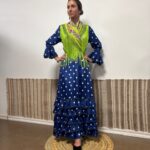 MOD. 5 VOLANTES AZUL MARINO DE LUNARES CON ENCAJE DE BOLILLO