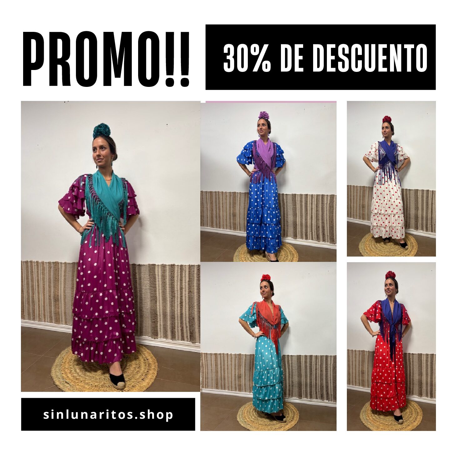 1. PROMOCION!!!!! MOD. 3 VOLANTES BASICO CON LUNARES, ¡¡¡AHORA 35€!!!, (16 COLORES)