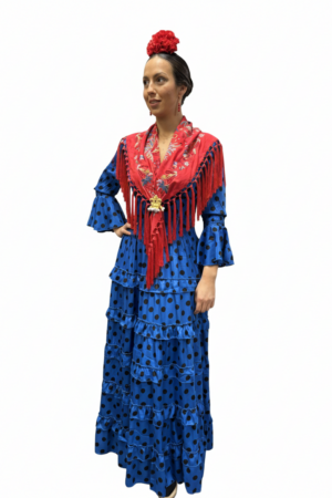 MOD. MARIA VOLANTITOS BASICO, AZUL CON LUNARES NEGROS.