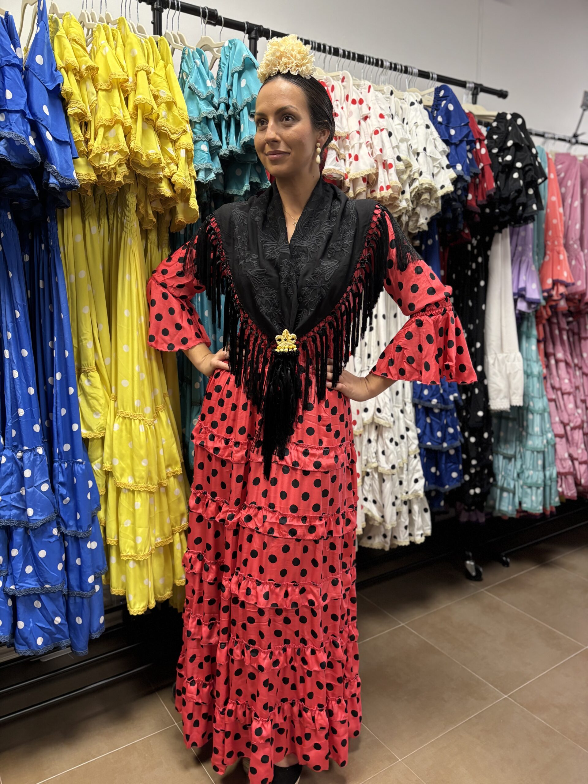 MOD. MARIA VOLANTITOS BASICO, CORAL CON LUNARES NEGROS. - Imagen 2