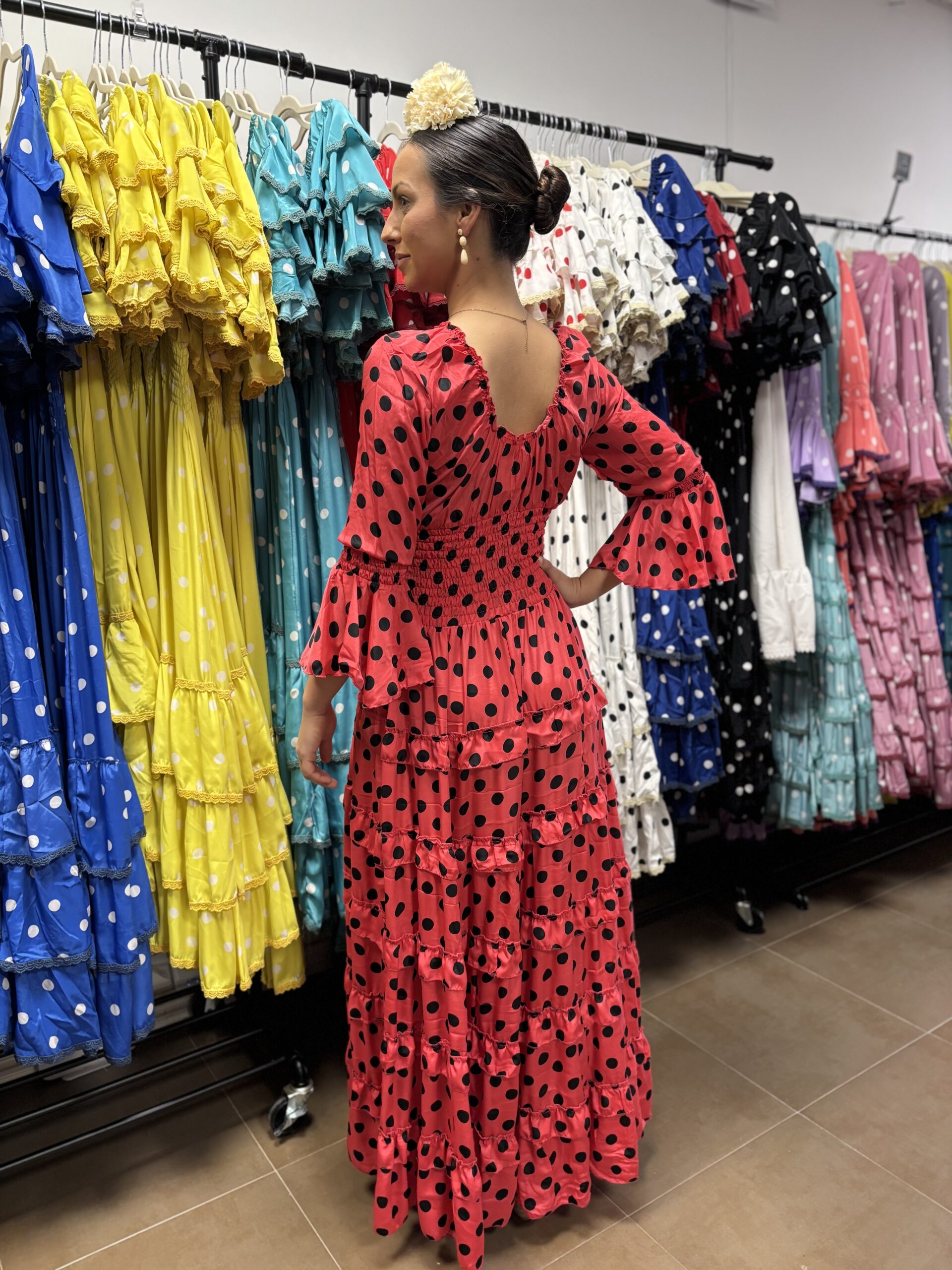 MOD. MARIA VOLANTITOS BASICO, CORAL CON LUNARES NEGROS. - Imagen 4