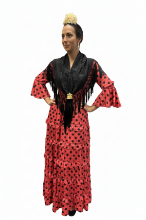 MOD. MARIA VOLANTITOS BASICO, CORAL CON LUNARES NEGROS.